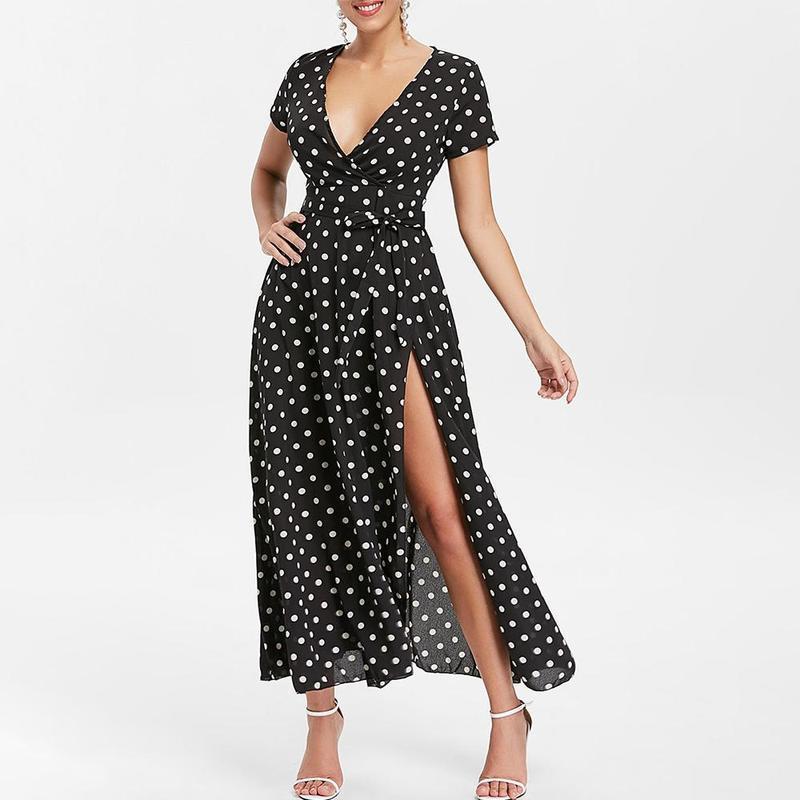 Gürtel Polka Dot Maxi Kleid