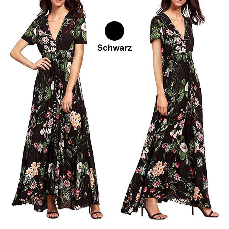 New Bohemian retro ethnischen Stil Urlaub Wind V-Ausschnitt losen langen Kleid langen Rock