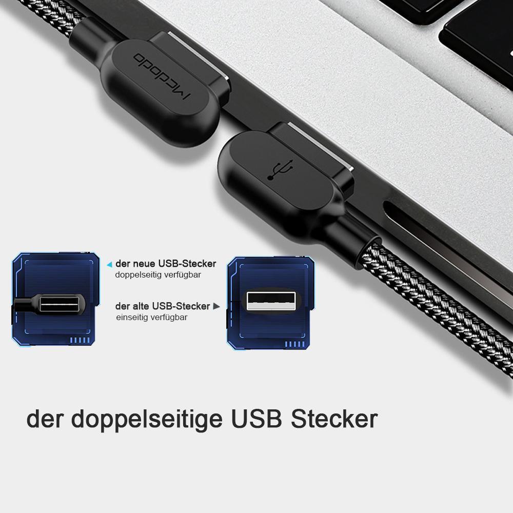 Bequee Lightning-USB Aufladung Kabel mit 90-Grad-Design für iOS und Android