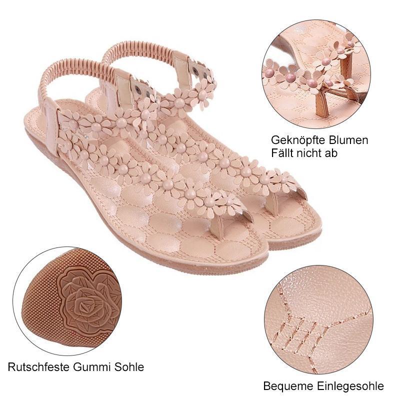 Damen Sommer Blume Flach Zehentrenner Sandalen