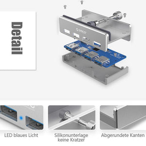 Anbaubarer USB 3.0-Adapter-Hub auf der Schreibtischseite