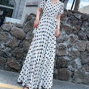 Gürtel Polka Dot Maxi Kleid